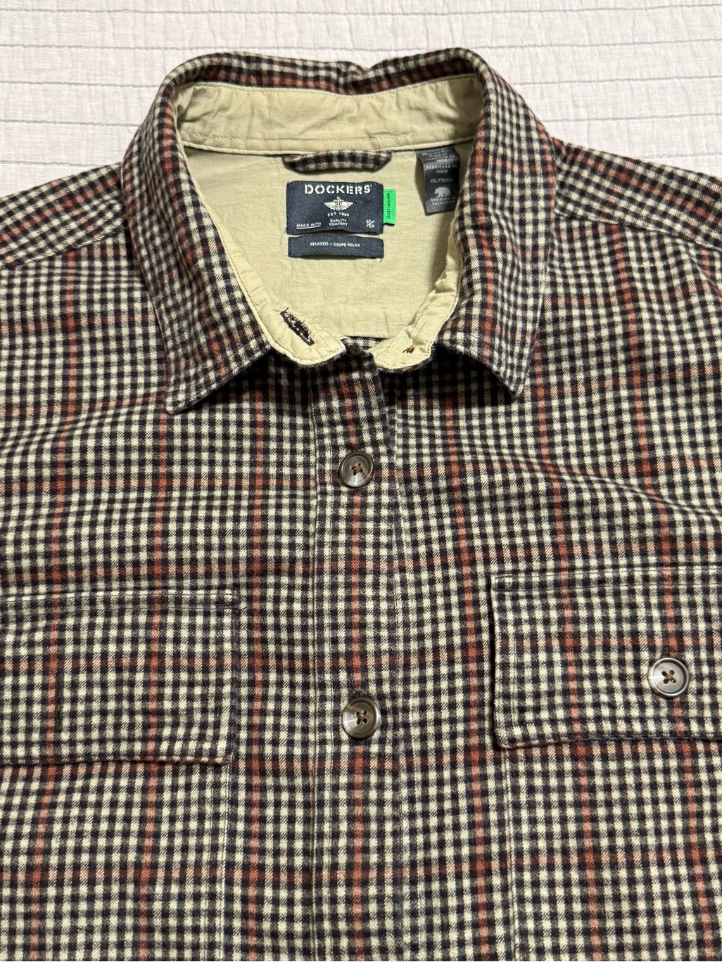 Dockers Women’s Relaxed Fit Waterless Brown Plaid Button Up Jacket Size Xxl